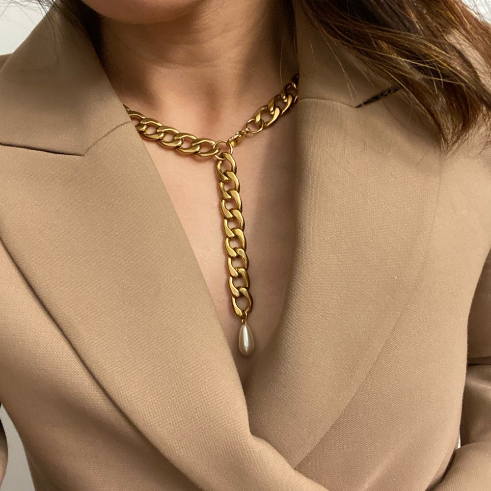 Chunky curb chain choker necklace pearl Handmade